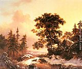 Frederik Marianus Kruseman Wolves in a Winter Landscape painting
